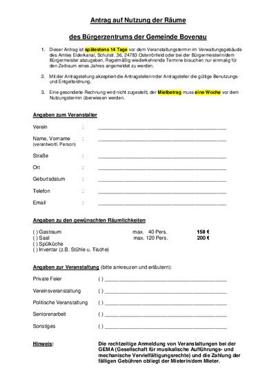 Nutzungsantrag "Uns Huus"